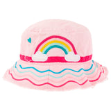 Rainbow bucket hat front view.