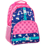 Rainbow all over print backpack front view