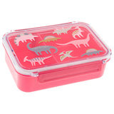 Pink dino bento box front view.