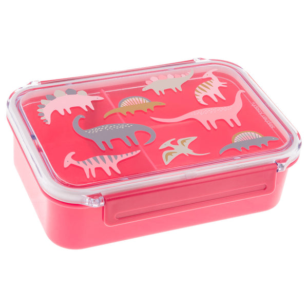 Pink dino bento box front view.
