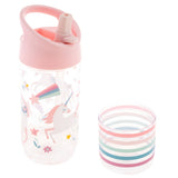 Pink unicorn sip and snack bottle snack cup view