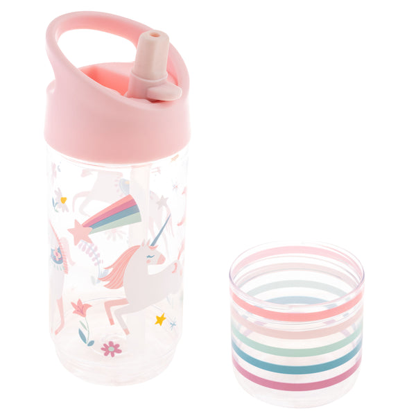 Pink unicorn sip and snack bottle snack cup view