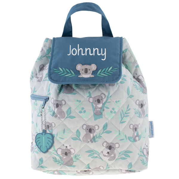 Koala quilted backpack for baby personalization example.