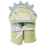 Dino hooded bath towel for baby packaged view