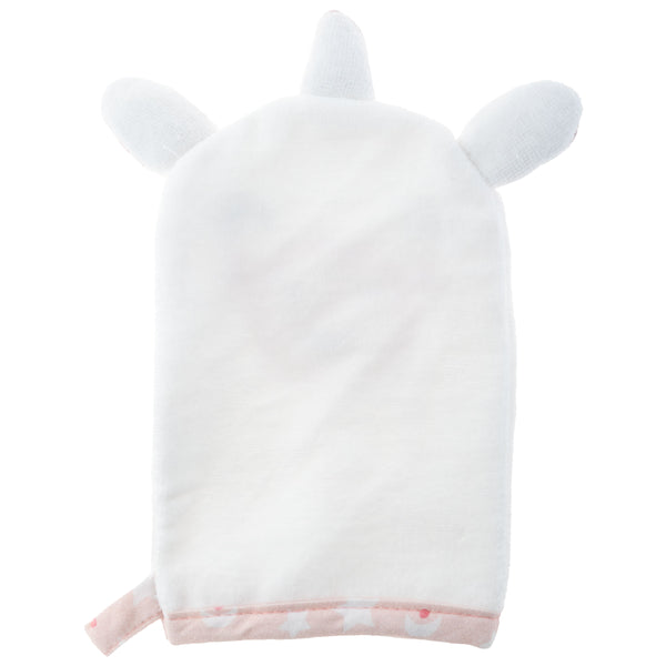 Unicorn bath mitts for baby back view.