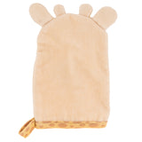 Giraffe bath mitts for baby back view.