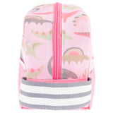 Pink dino toiletry bag side view