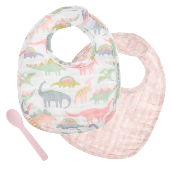 Pink dino muslin bib sets