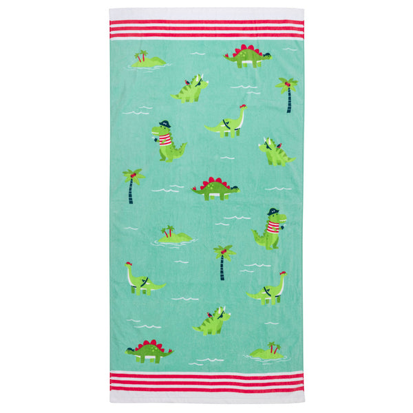 Dino beach and bath towel front view.