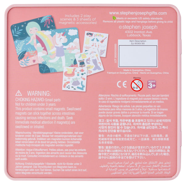 Unicorn and mermaid travel tin magnetic dress up back view
