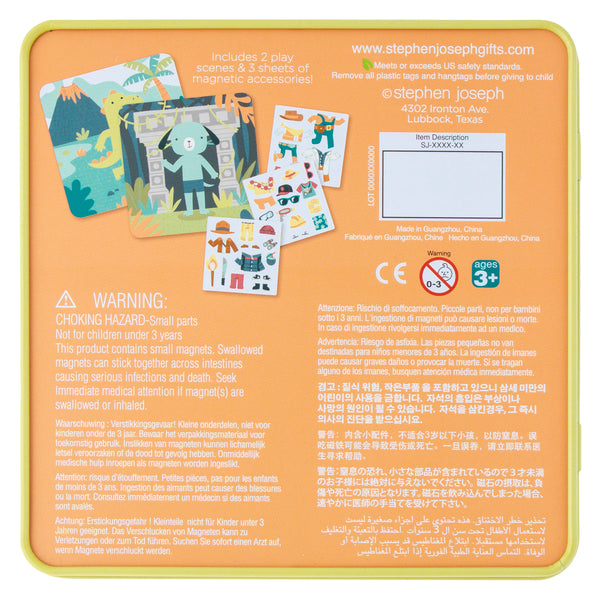 Dino and dog travel tin magnetic dress up back view