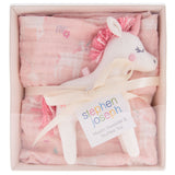 Unicorn blanket and stuffed animal packaging view