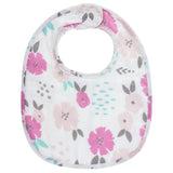 Charcoal flower baby box set muslin bib view.