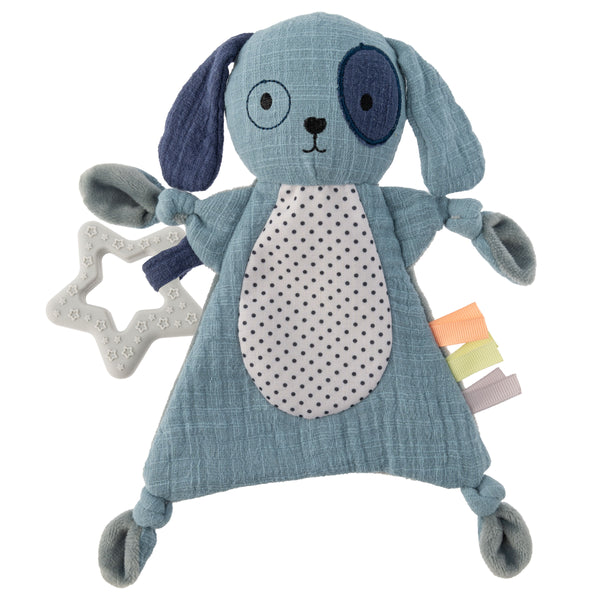 Dog baby crinkle toy front view.