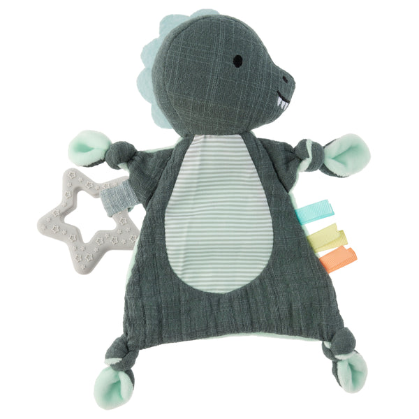 Dino baby crinkle toy front view.