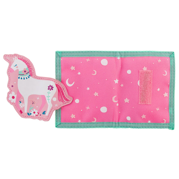 Pink unicorn wallet front open view