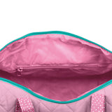 Pink unicorn quilted duffle inside view
