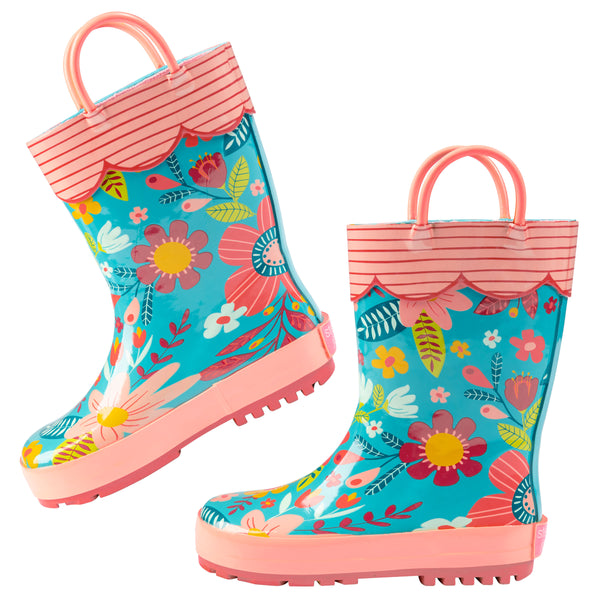 Turquoise floral rain boots
