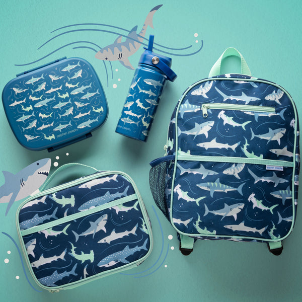Shark bento box with removeable tray with other back to school shark style essentials.