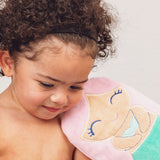 Baby with mermaid bath mitt for baby