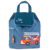 Firetruck puppy quilted backpack front view