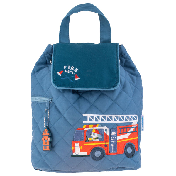 Firetruck puppy quilted backpack front view