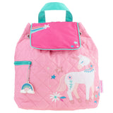 Unicorn pink quilted backpack front view