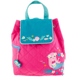 Pink mermaid quilted backpack front view