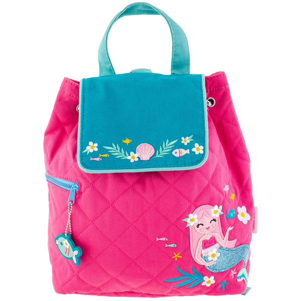 Pink mermaid quilted backpack front view