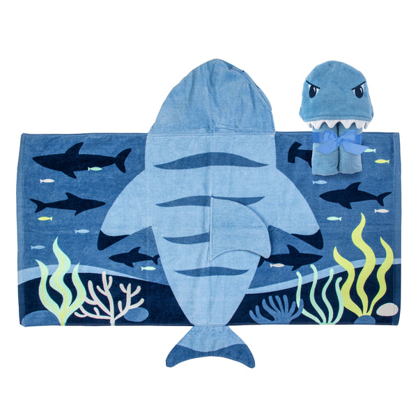 Blue shark hooded towel