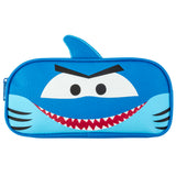 Blue shark pencil pouch front view