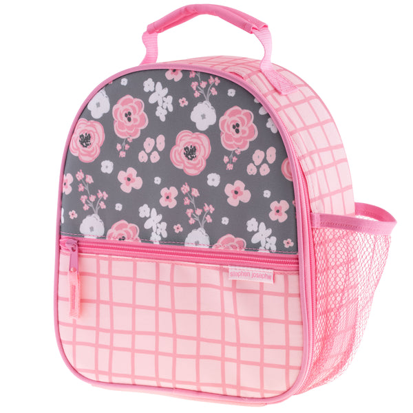 Charcoal Flower all over print lunchbox front view.