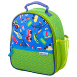 Transportation all over print lunchbox front view.