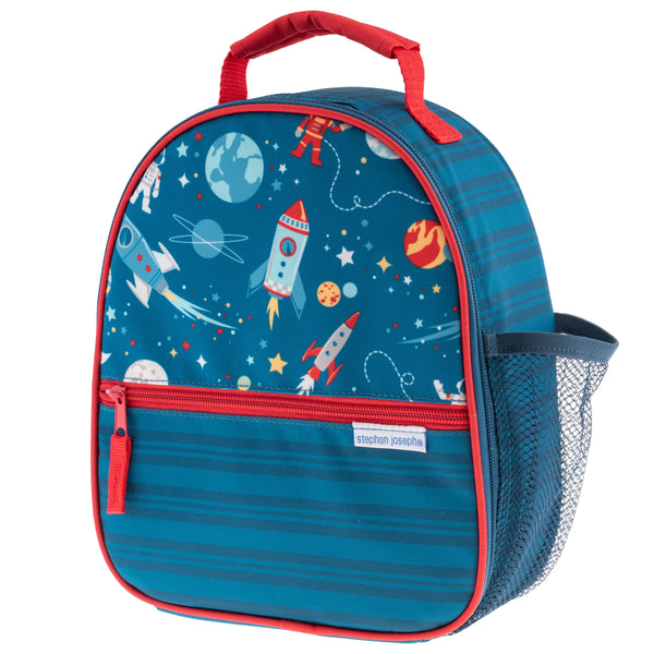 Space all over print lunchbox front view.