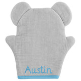 Elephant bath mitt personalization example.