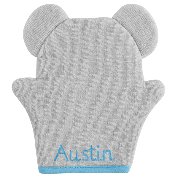 Elephant bath mitt personalization example.