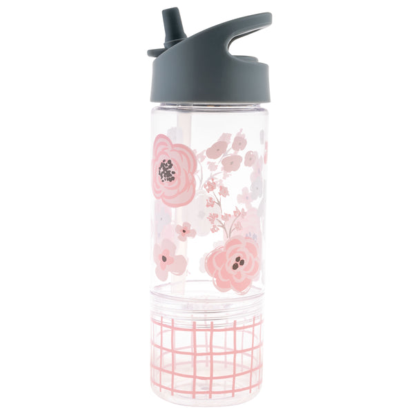 Charcoal flower sip and snack bottle front view