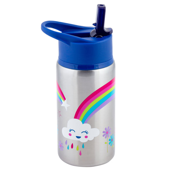 Rainbow flip top stainless steel bottle front view