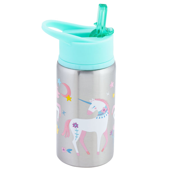 Unicorn flip top stainless steel bottle front view
