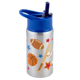 Sports flip top stainless steel bottle front view.