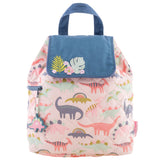 Pink dino quilted backpack for baby front view