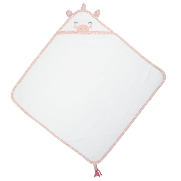 Unicorn hooded bath towel for baby front view