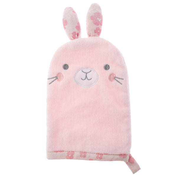Bunny bath mitts for baby front view.