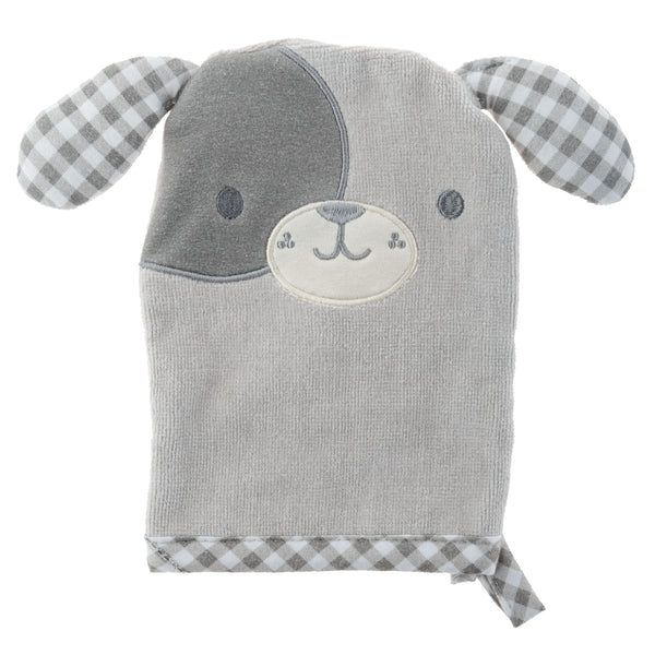 Puppy bath mitts for baby front view.