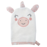 Unicorn bath mitts for baby front view.