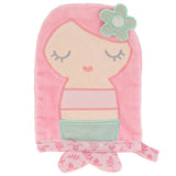 Mermaid bath mitts for baby front view.