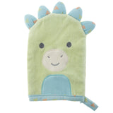 Dino bath mitts for baby front view.