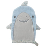 Shark bath mitts for baby front view.