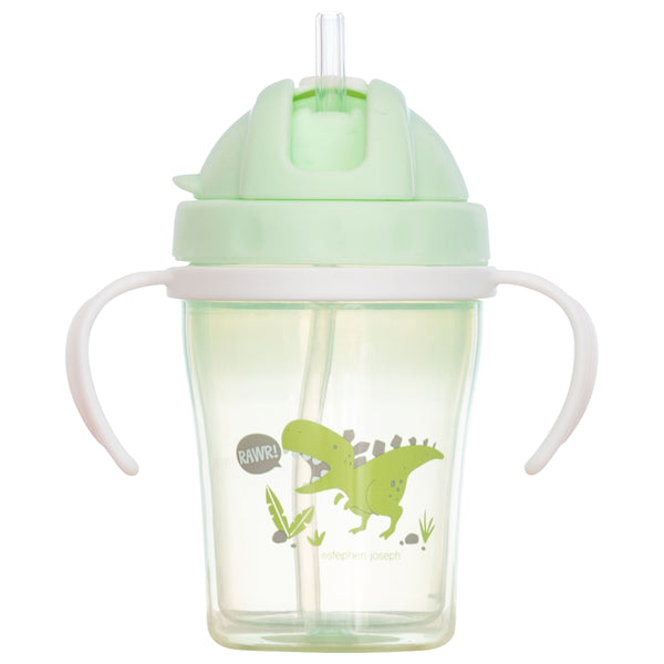 Dino flip top sippy cup front view