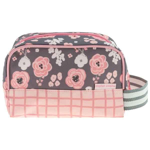 Charcoal flower toiletry bag front view